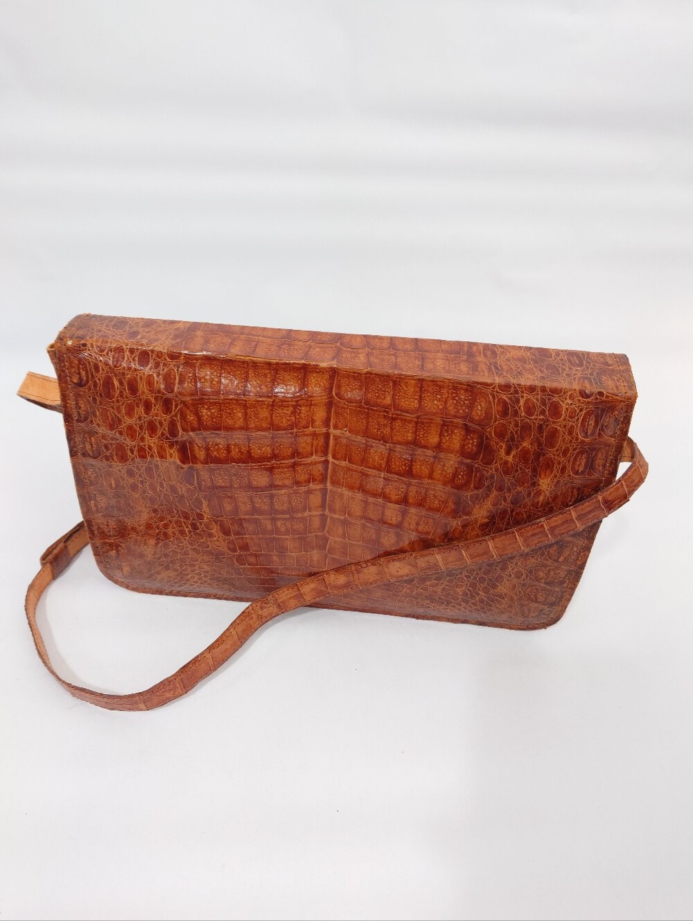 Vintage Brown Croc Embossed Leather Shoulder Bag Envelope Flap - Picture 5 of 5
